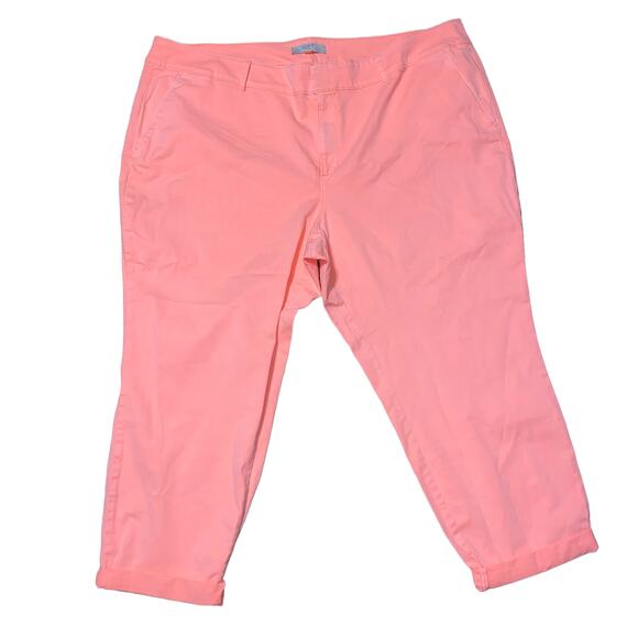 Loft Plus Marisa Cuffed Cropped Bright Neon Coral Pants NWTs size 26 Plus - Picture 1 of 9